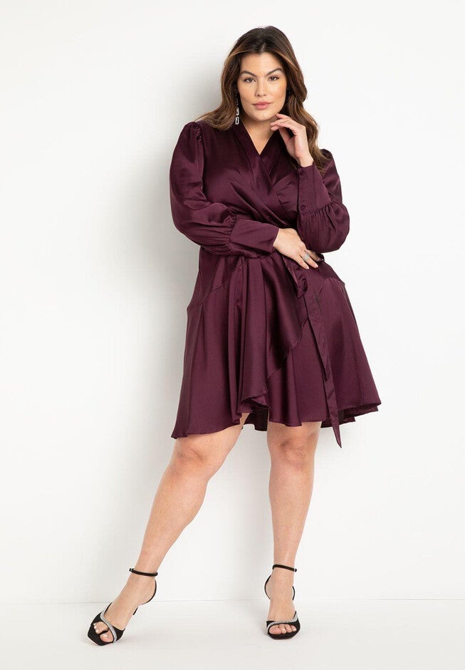 Mini Satin Wrap Dress, PURPLE, hi-res image number null