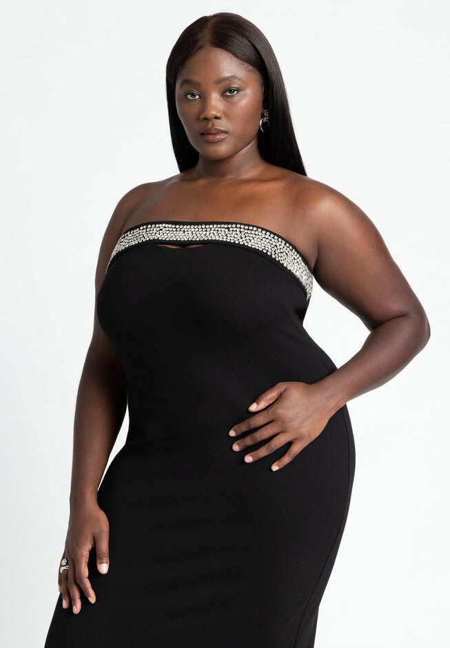 Rhinestone Fitted Knit Dress, BLACK ONYX, alternate image number null