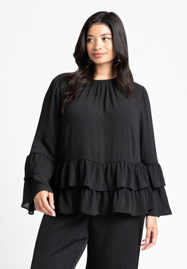 Tiered Ruffle Top, BLACK, hi-res image number null