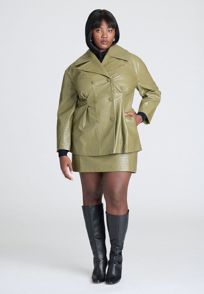 Croc Faux Leather Jacket, BURNT OLIVE, alternate image number null