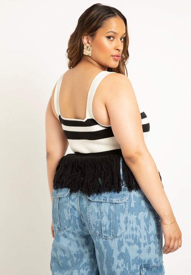 Striped Knitted Fringe Hem Tank, , alternate image number null