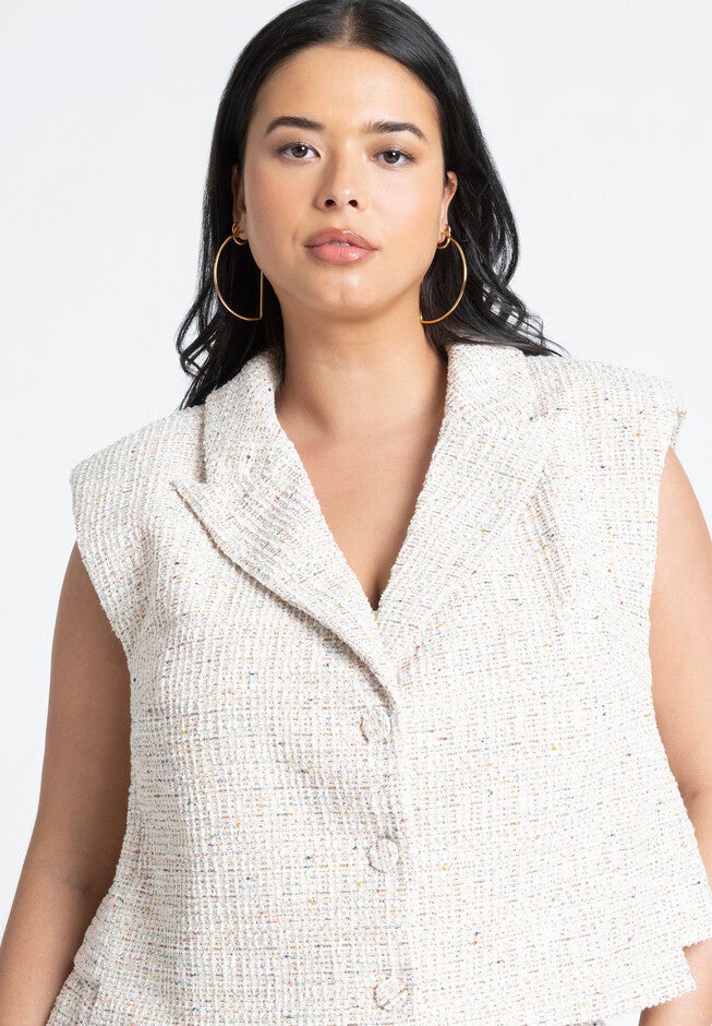 Tweed Cropped Vest, MULTI, on-hover image number 1
