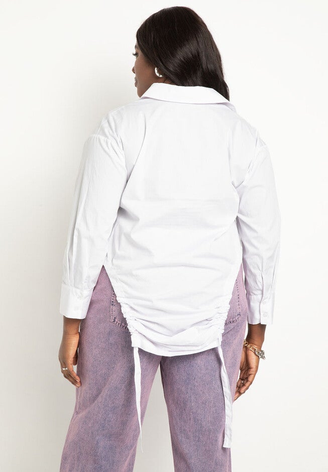Tunnel Cutout Hem Button Down Shirt, , on-hover image number null