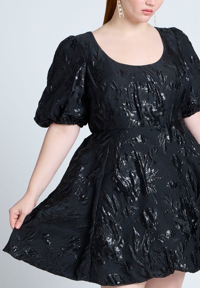 Balloon Skirt Brocade Mini Dress, BLACK ONYX, alternate image number null
