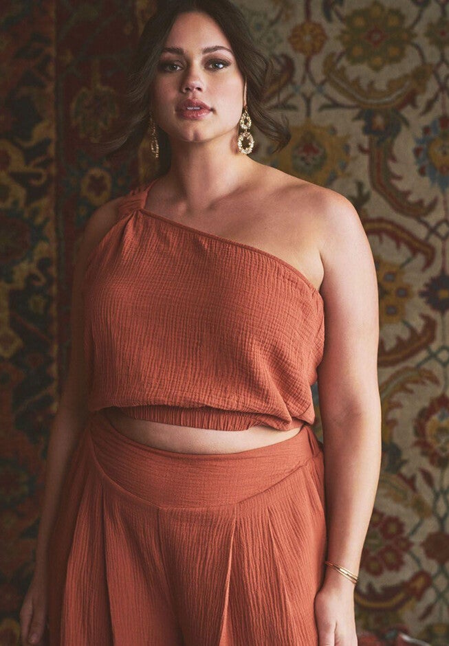 Knotted One Shoulder Crop Top, , alternate image number null