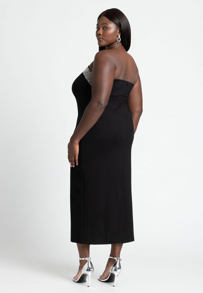 Rhinestone Fitted Knit Dress, BLACK ONYX, alternate image number null