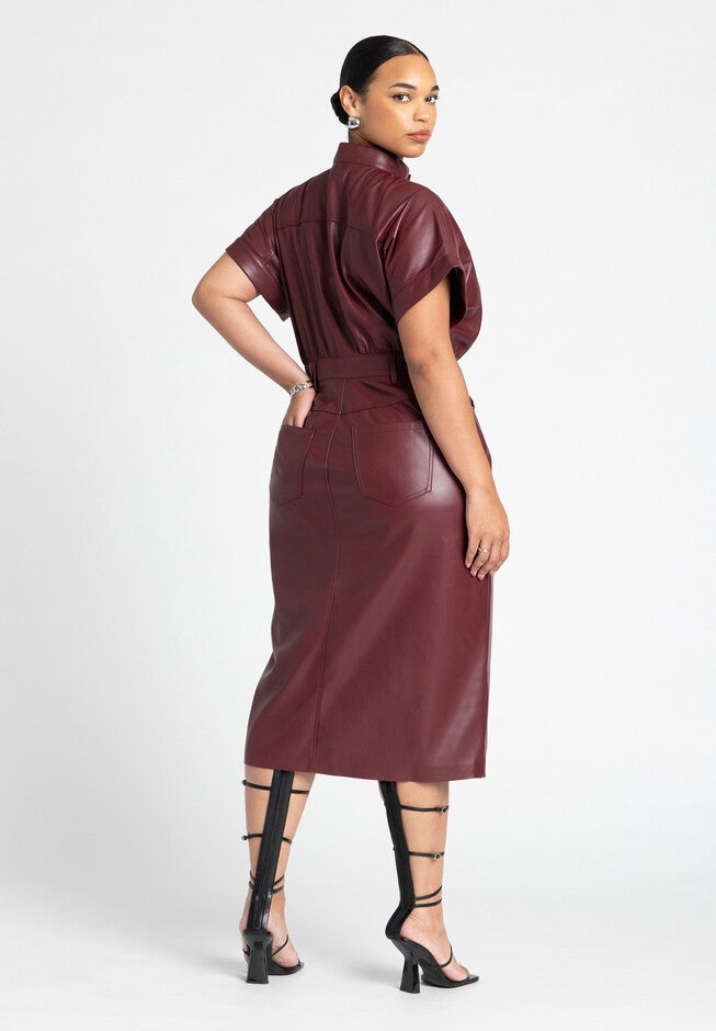 Faux Leather Midi Dress, TAWNY PORT, on-hover image number null