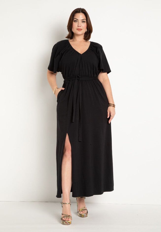 Knit Maxi Dress With Slit, BLACK ONYX, hi-res image number null