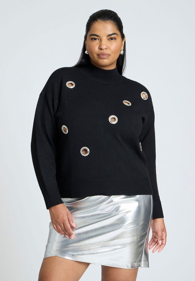 Oversized Grommet Sweater, BLACK ONYX, on-hover image number null