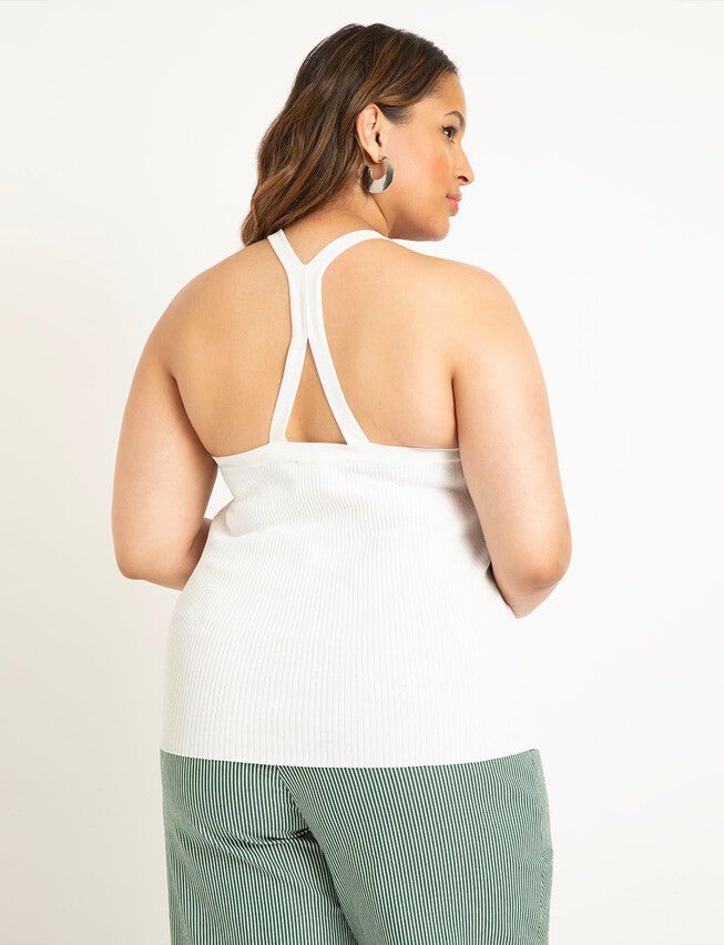 Racer Back Sleek Knitted Tank, BRIGHT WHITE, on-hover image number null