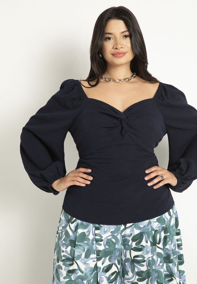 Puff Sleeve Twist Blouse, , alternate image number null