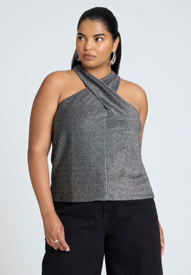 Lurex Halter Top, BLACK ONYX, hi-res image number null