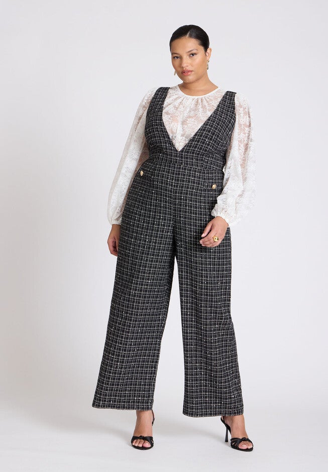 Tweed Jumpsuit, BLACK WHITE, hi-res image number null