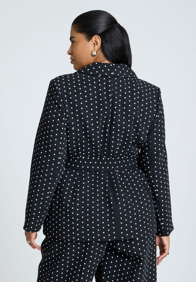 Tie Waist Printed Blazer, BLACK, on-hover image number null