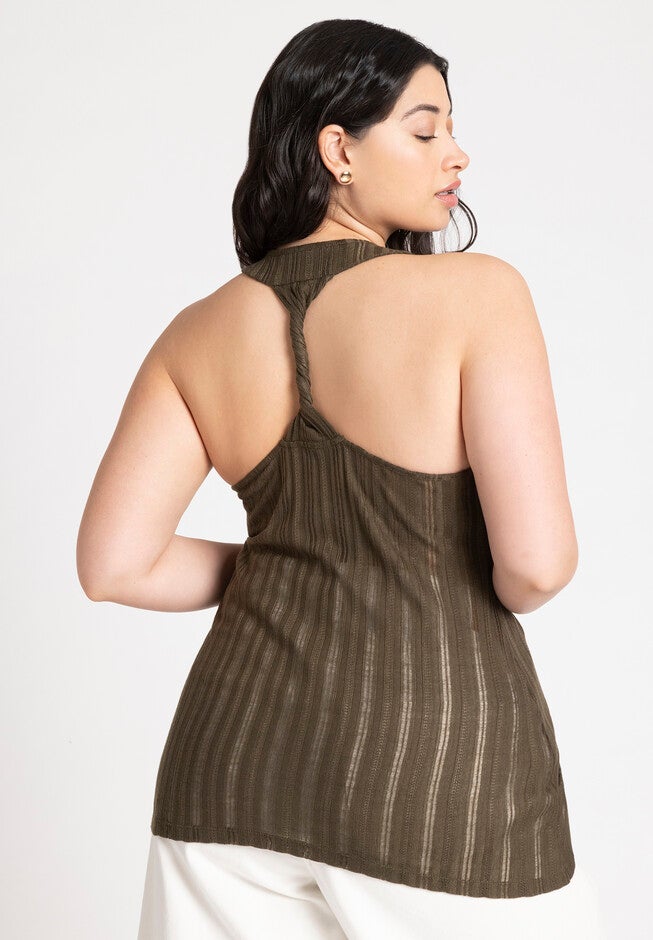 Crochet Twist Back Racer Top, MIDNIGHT OLIVE, on-hover image number null