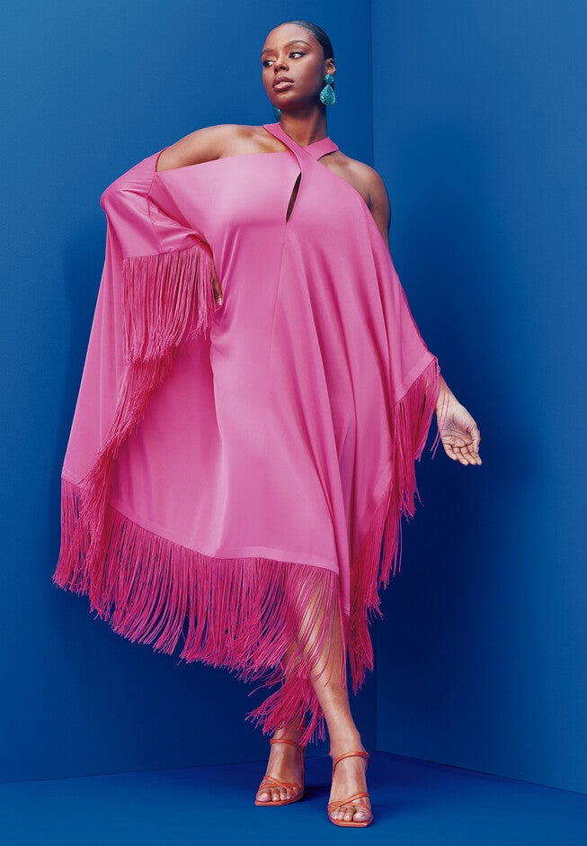 Fringe Formal Caftan Dress, PASSION PINK, hi-res image number null