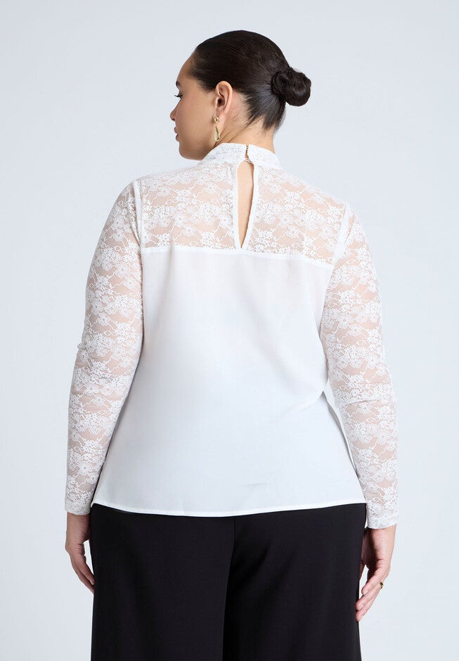 Bow Bodice Lace Top, BRIGHT WHITE, alternate image number null