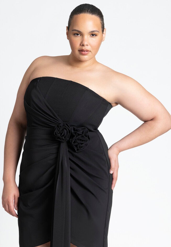 Rosette Sash Mini Dress, BLACK ONYX, alternate image number null