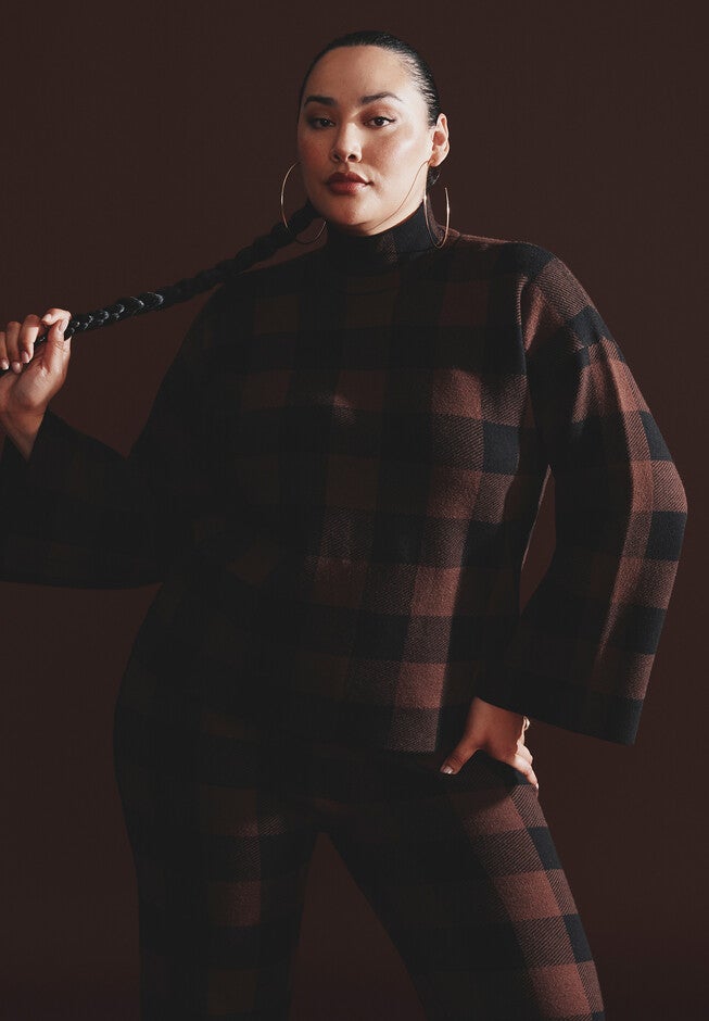 Mock Neck Intarsia Sweater, BUFFALO PLAID, alternate image number null