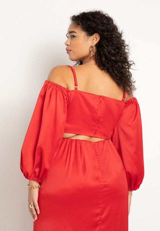 Sweetheart Neckline Cropped Satin Blouse, , on-hover image number null