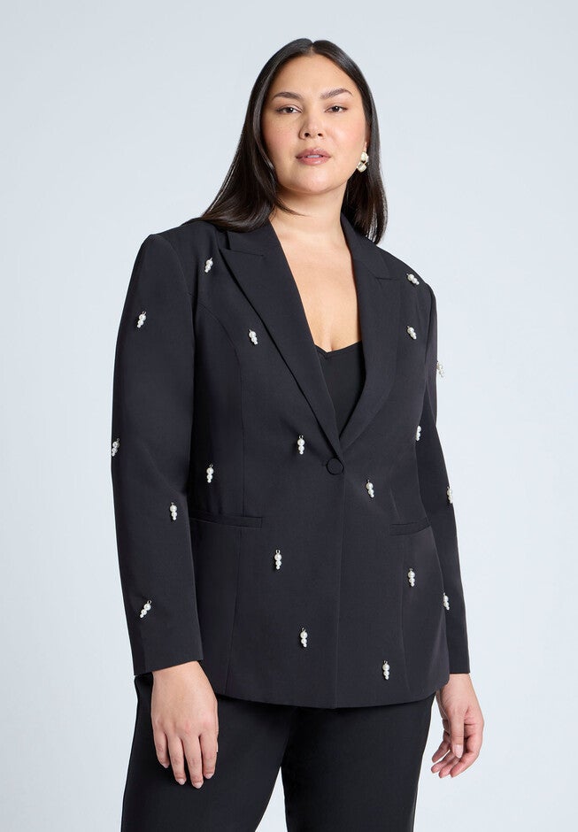 Pearl Detail Blazer, BLACK, hi-res image number null