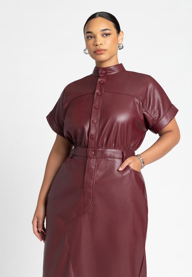 Faux Leather Midi Dress, TAWNY PORT, alternate image number null