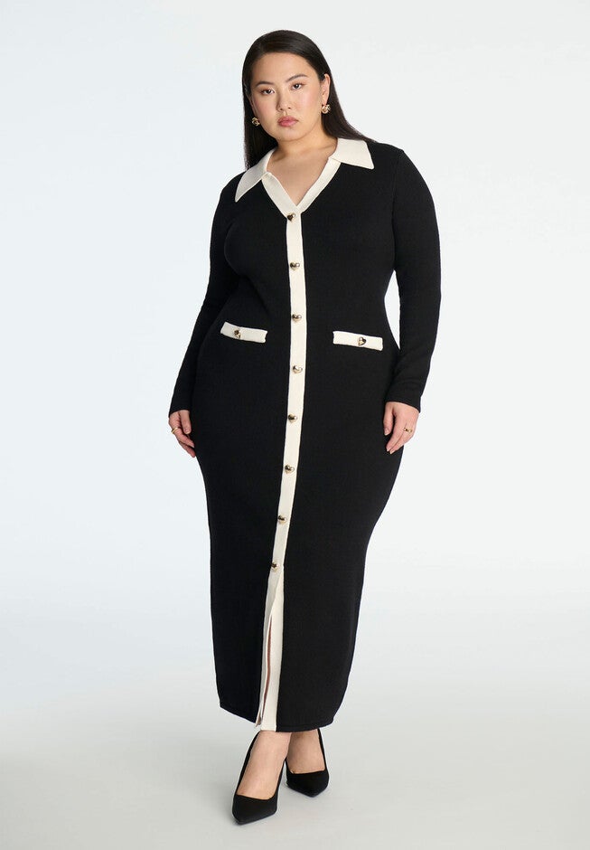 Sweetheart Sweater Dress, BLACK WHITE, hi-res image number null