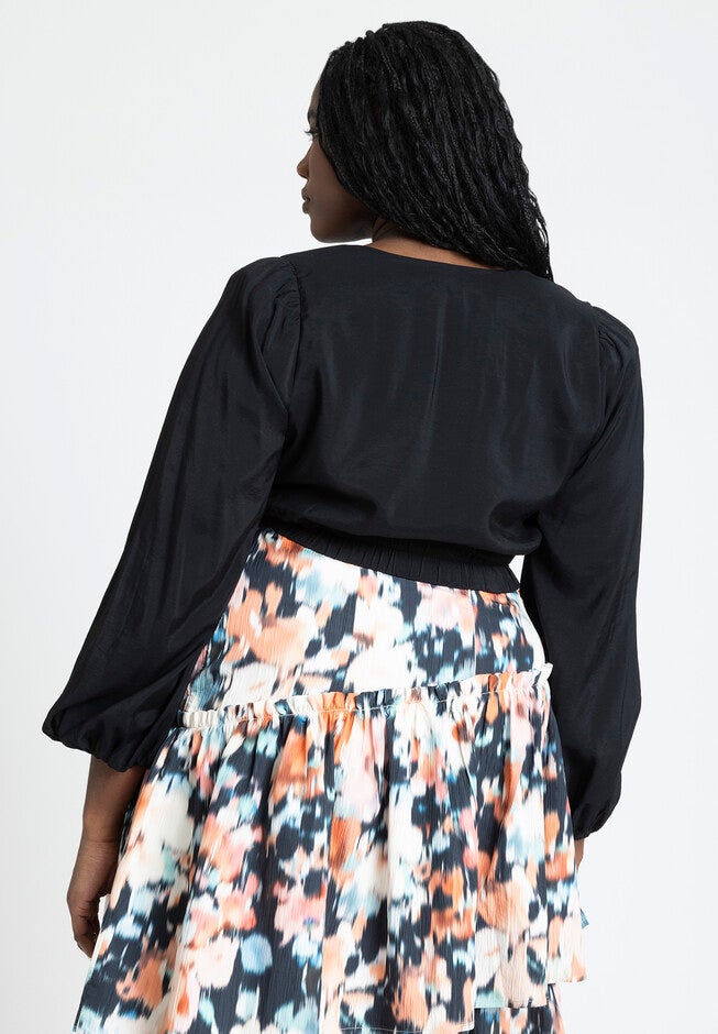 Puff Sleeve Crop Blouse, BLACK ONYX, on-hover image number null