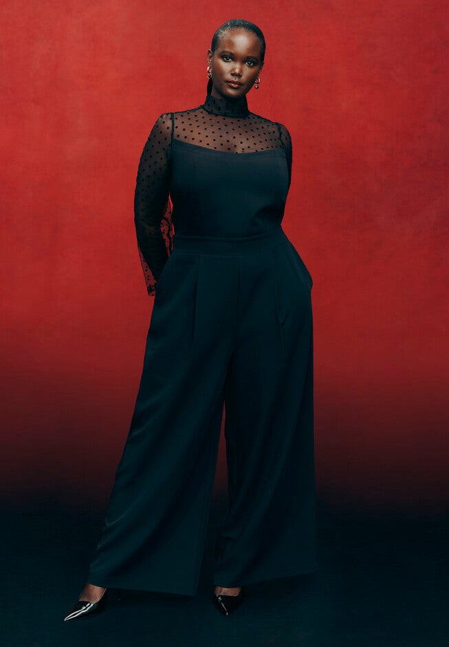 Mesh Turtleneck Jumpsuit, BLACK ONYX, hi-res image number null