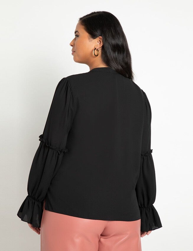 Ruffle Detail Blouse With Ties, TOTALLY BLACK, on-hover image number null