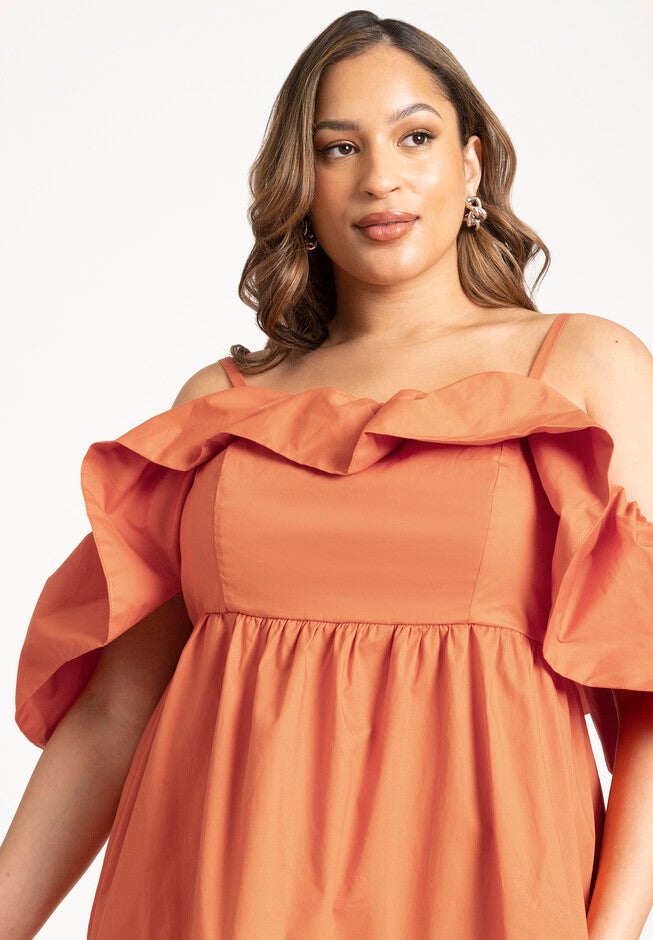 Off The Shoulder Ruffle Mini Dress, APRICOT HAZE, alternate image number null