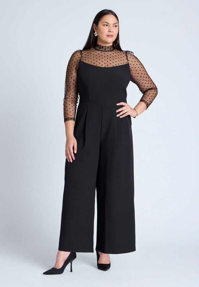 Mesh Turtleneck Jumpsuit, BLACK ONYX, on-hover image number null