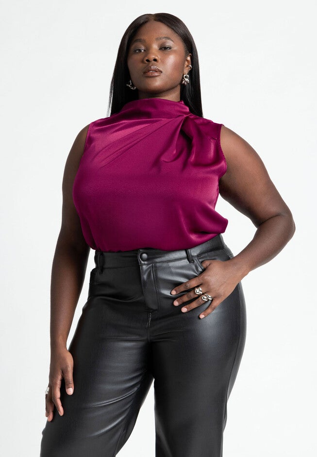 Asym Draped Top, MAROON BANNER, hi-res image number null