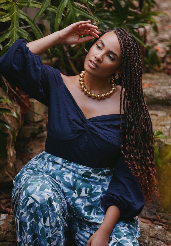 Puff Sleeve Twist Blouse, NAVY, hi-res image number null