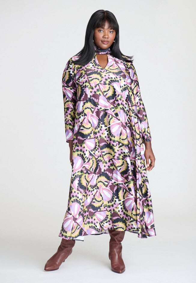 Draped High Neck Maxi Dress, BUTTERFLY WINGS, on-hover image number null