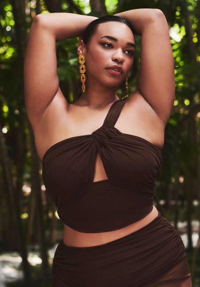 One Shoulder Ruched Tankini Top, CHOCOLATE FONDANT, hi-res image number null