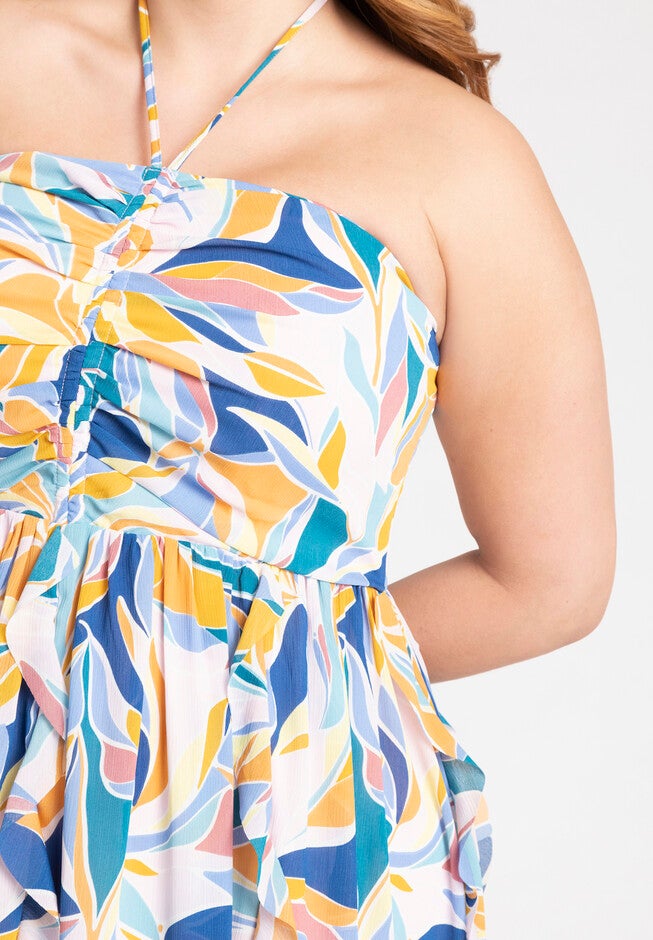 Halter Neck Ruffle Maxi Dress, MOSAIC BOTANIC, alternate image number null