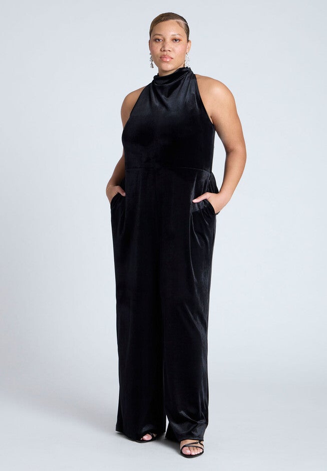 Velvet Halter Jumpsuit, BLACK ONYX, hi-res image number null