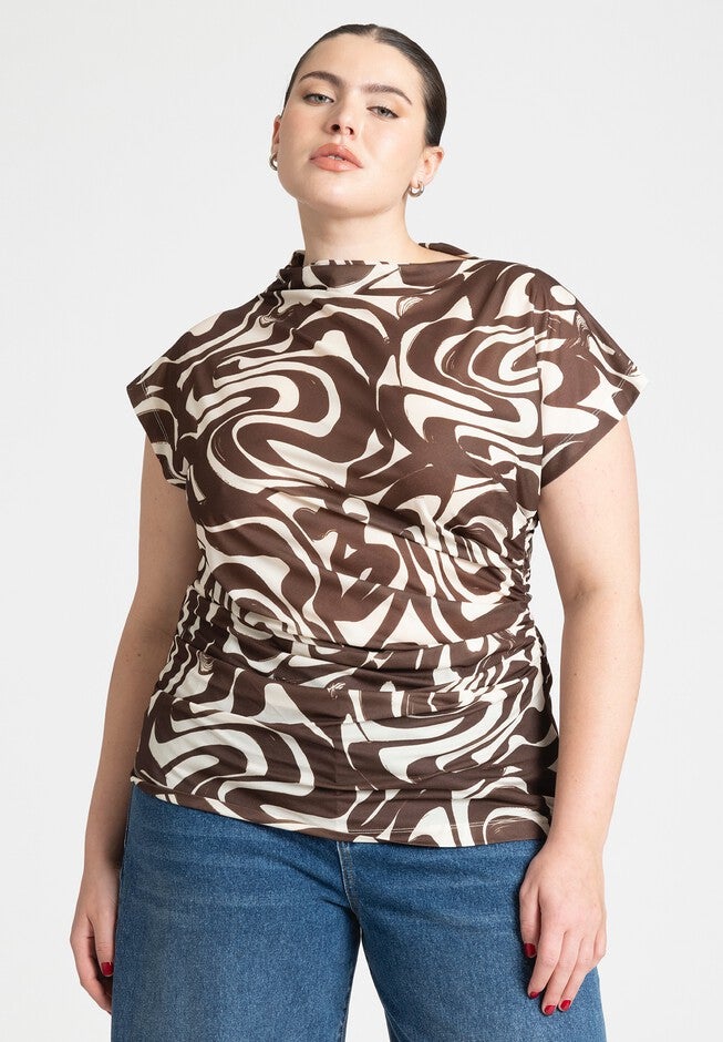 Draped Asym Top, BRUSH STROKE SWIRLS, hi-res image number null