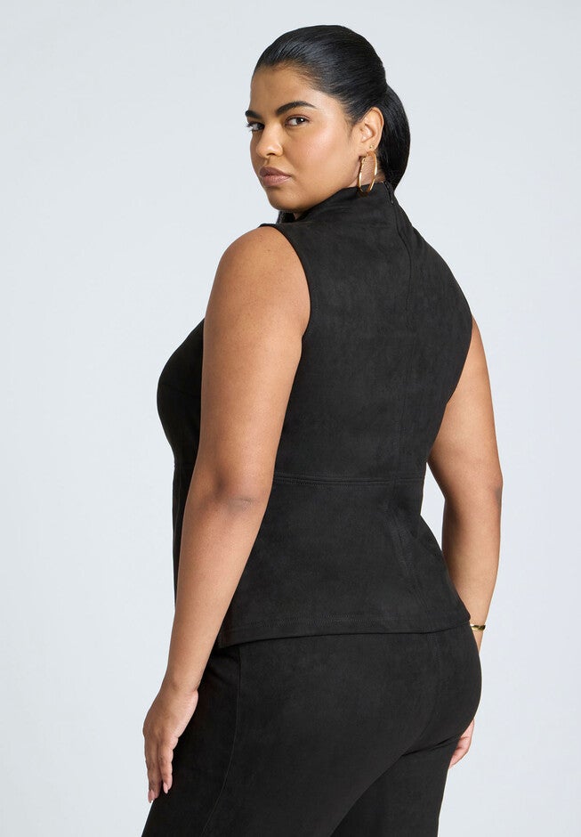 Faux Suede Sleeveless Top, BLACK ONYX, on-hover image number null
