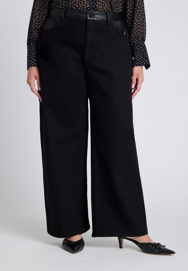 Faux Leather Detail Jeans, BLACK, on-hover image number null