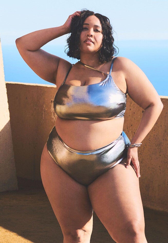 Gabi Fresh Swim x ELOQUII High Waisted Bikini Bottom, SILVER METALLIC, hi-res image number null