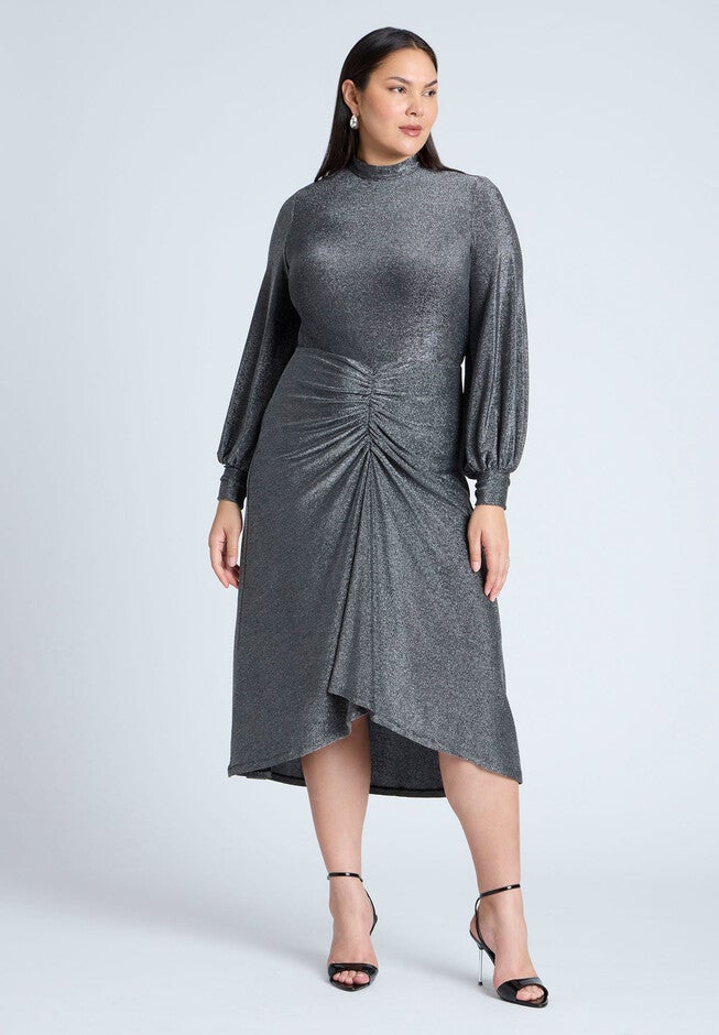 Mock Neck Lurex Midi, BLACK LUREX, hi-res image number null