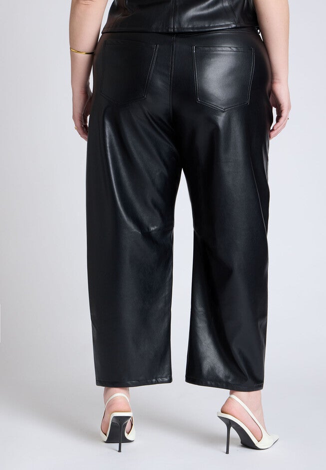 Faux Leather Barrel Leg Pant, BLACK ONYX, alternate image number null