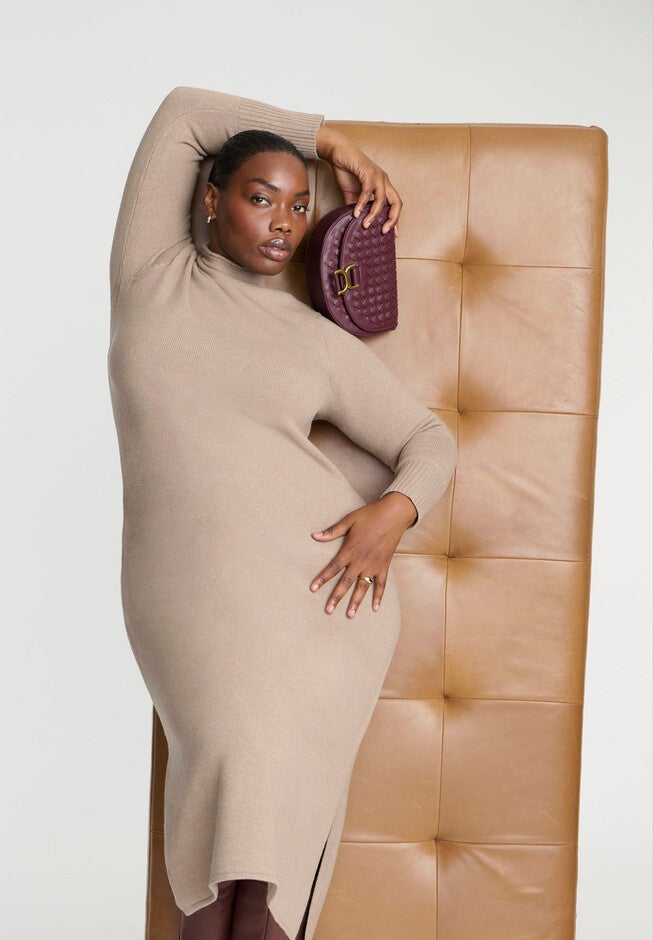 Mock Neck Maxi Sweater Dress, TAUPE, alternate image number null