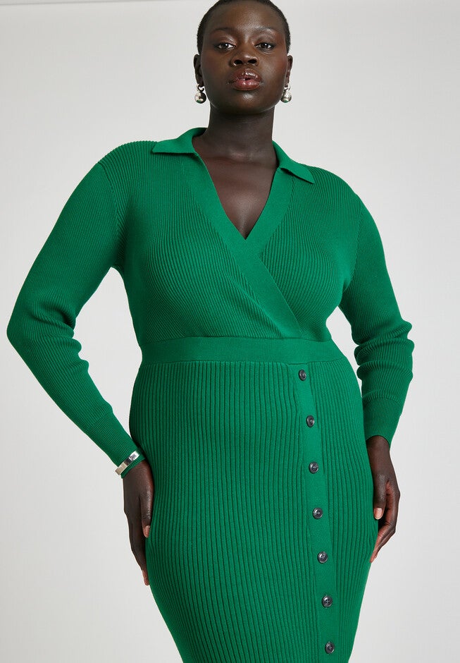 Ribbed Sweater Dress With Button Detail, , alternate image number null