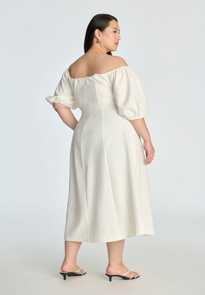 Off The Shoulder Puff Sleeve Midi Dress, SUGAR SWIZZLE, on-hover image number null