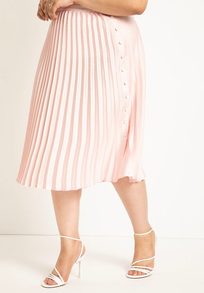 Pleated Button Detail Midi Skirt, , on-hover image number null
