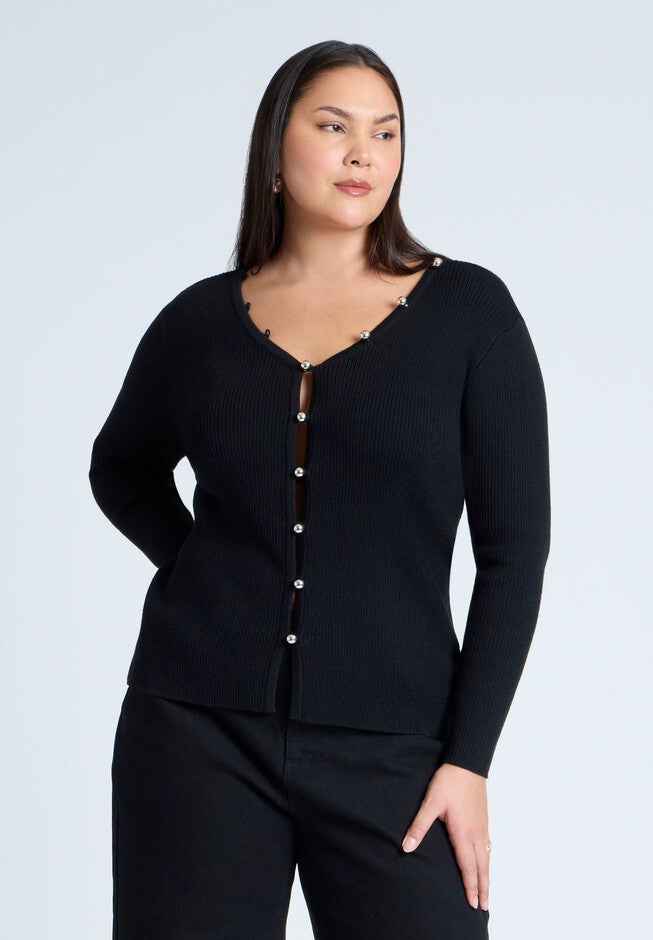 Ball Button Cardigan, BLACK ONYX, hi-res image number null