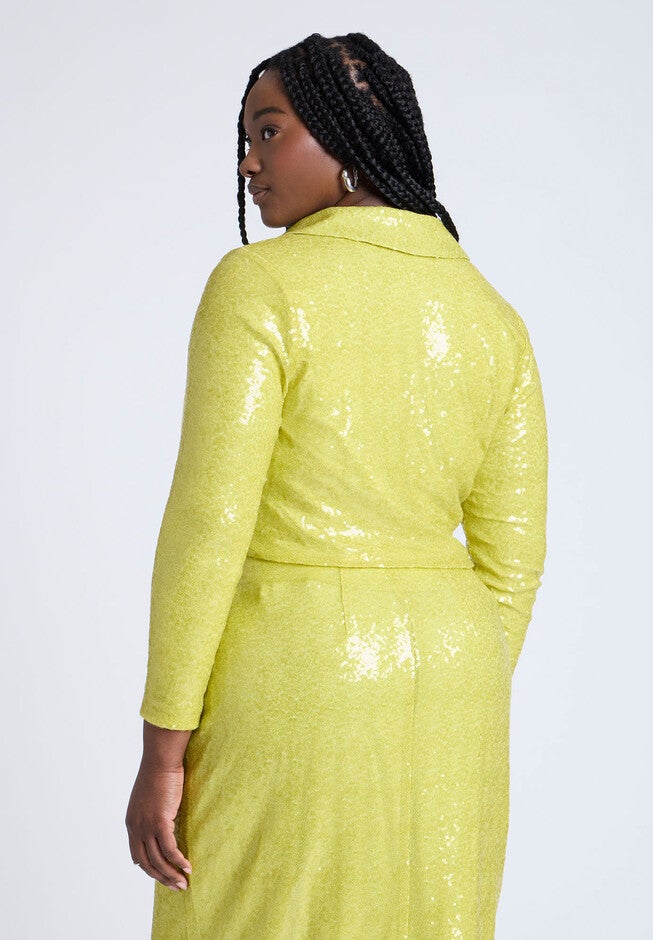 Sequin Wrap Collared Top , GREEN OASIS, on-hover image number null